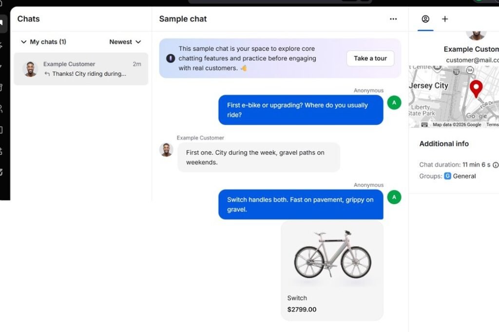 LiveChat agent workspace during a real test conversation