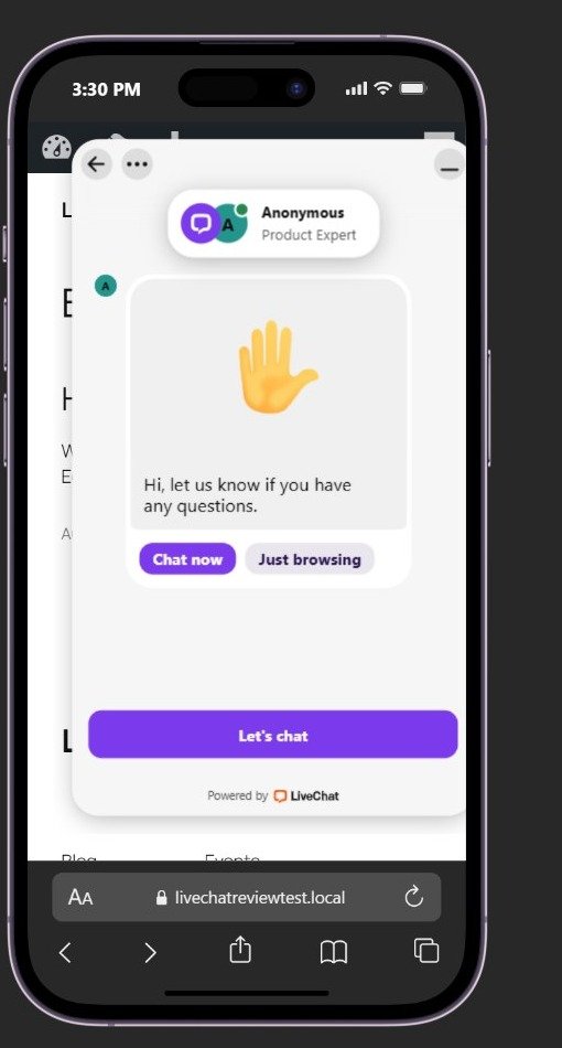 LiveChat customized mobile widget on the local WordPress test site