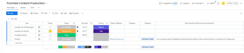 ClickUp WorkForm response automatically added to the ProxVela monday.com board