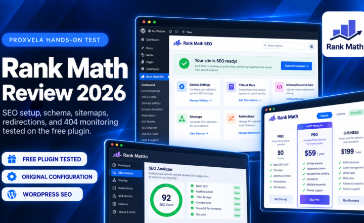 Rank Math Review 2026 – ProxVela hands-on WordPress SEO test